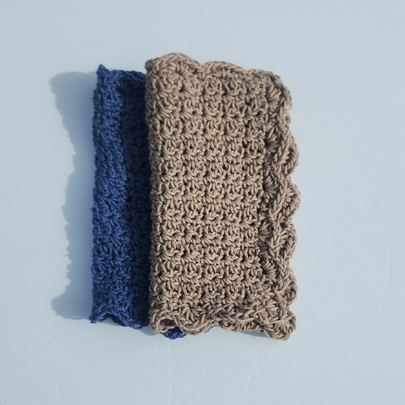 Handmade Crochet 100% Cotton Multi-Purpose Cloths in Colors Denim & Taupe - Picture 4 of 6
